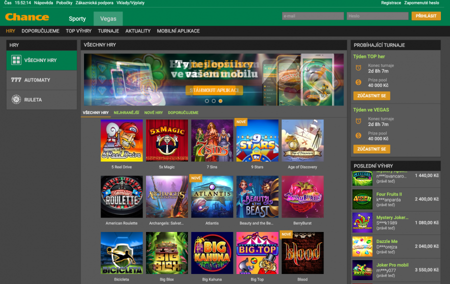Recenze online casina Chance 1 Chance screen home 1