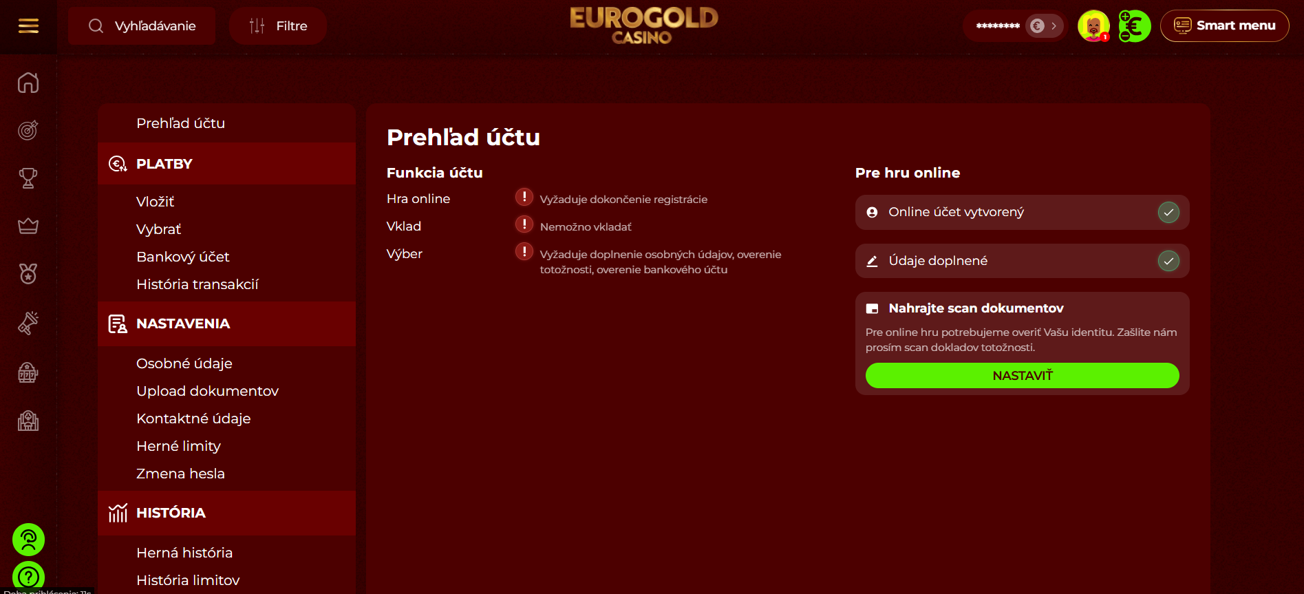 eurogold registrace casino hotovo